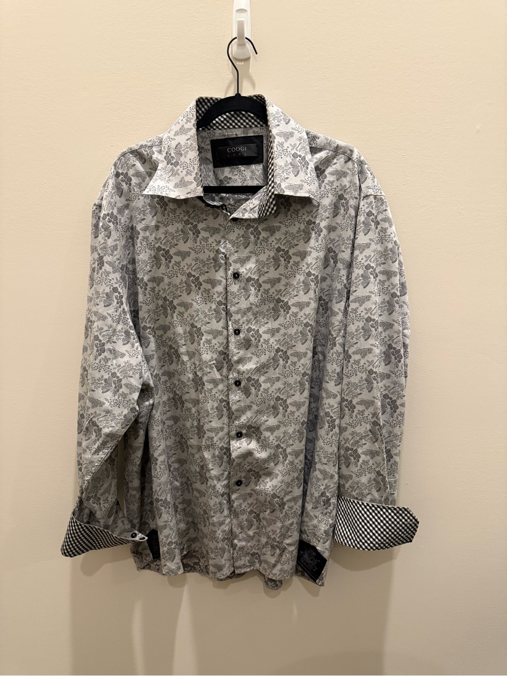 Coogi Luxe Men's Floral Button-Up Long Sleeve Dress Shirt in Gray & White 4XL - Picture 3 of 6
